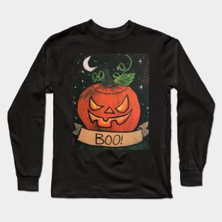 Halloween Jackolantern Boo Shirt by Canadian Artist Stephanie Perry Long Sleeve T-Shirt